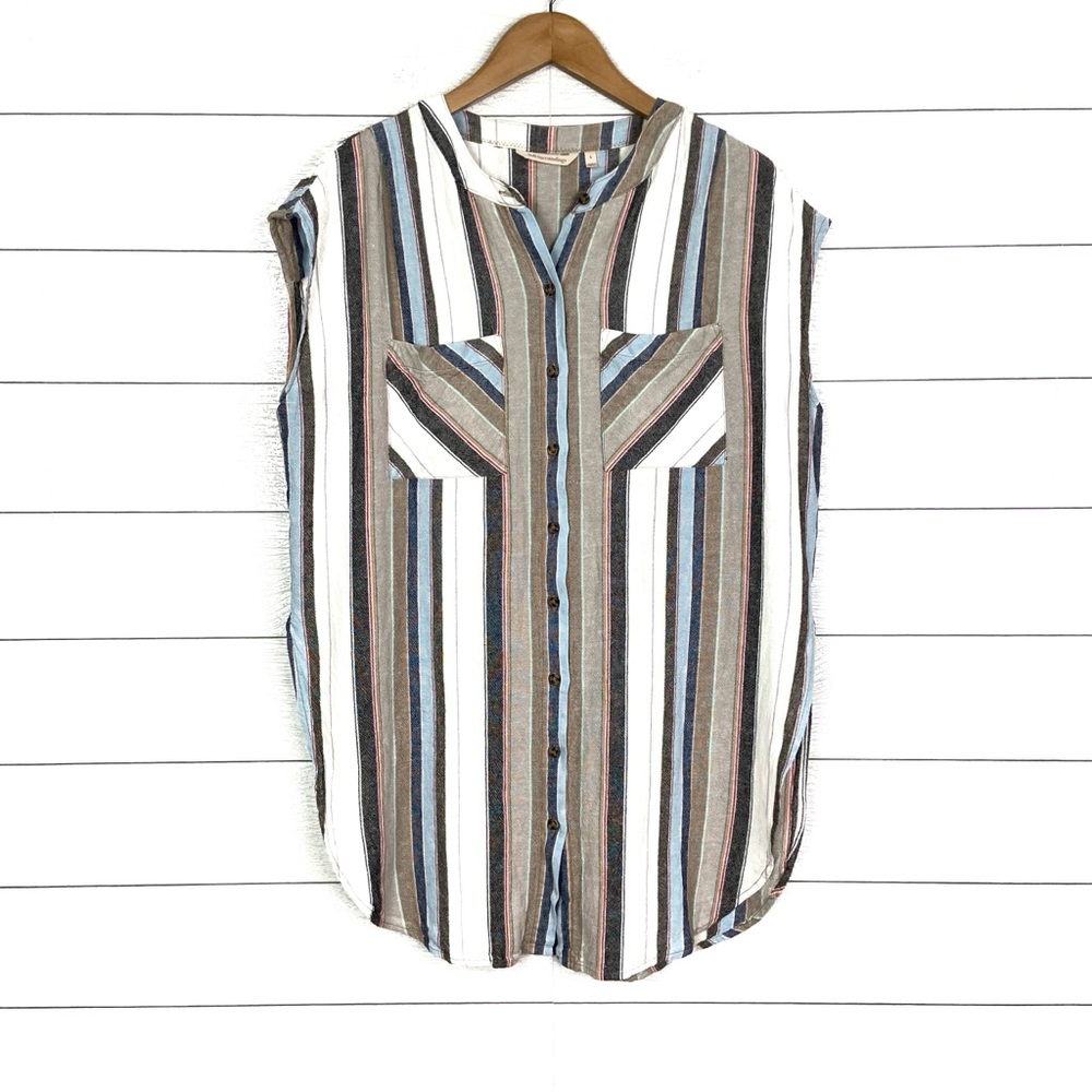 SOFT SURROUNDINGS Linen Blend Striped Tunic Top Large